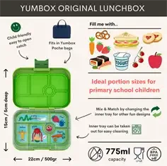 Yumbox Original bento madkasse grøn/sjove monstre med 6 rum